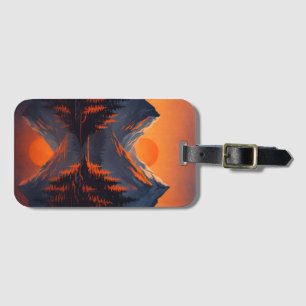 Mountain Sunset Reflection Fiery Orange Sky Luggage Tag