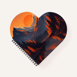Mountain Sunset Reflection Fiery Orange Sky Notebook