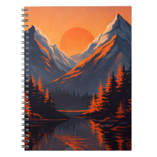 Mountain Sunset Reflection Fiery Orange Sky Notebook