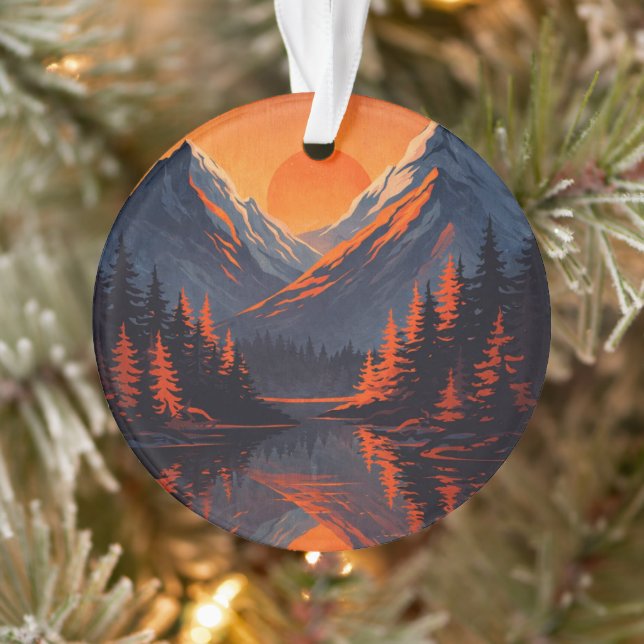 Mountain Sunset Reflection Fiery Orange Sky  Ornament (Tree)