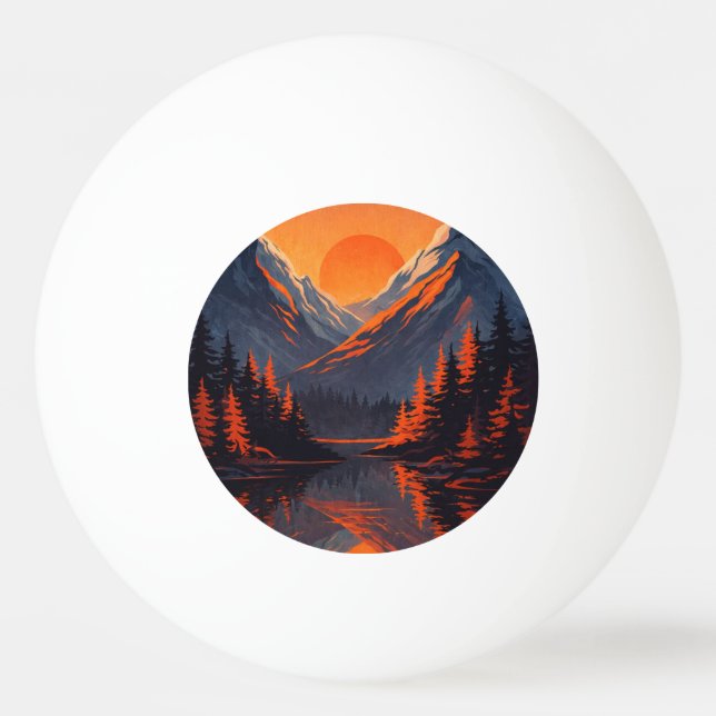 Mountain Sunset Reflection Fiery Orange Sky  Ping Pong Ball (Front)