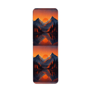 Mountain Sunset Reflection Fiery Orange Sky Return Address Label