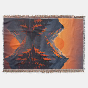 Mountain Sunset Reflection Fiery Orange Sky Throw Blanket