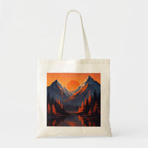 Mountain Sunset Reflection Fiery Orange Sky  Tote Bag