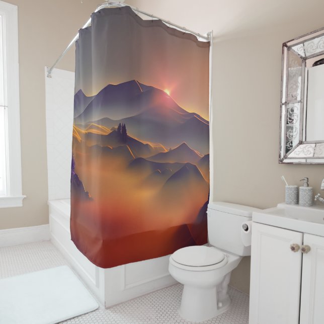 Mountain Sunset Shower Curtain (In Situ)