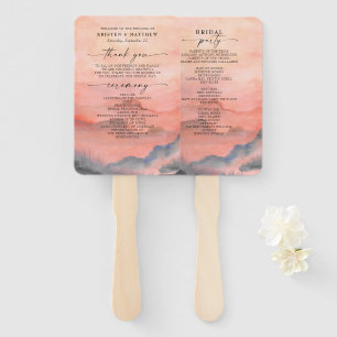 Mountain Sunset Watercolor Wedding Rustic Hand Fan
