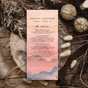 Mountain Sunset Watercolor Wedding Rustic  Menu