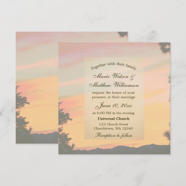Mountain Sunset Wedding Invitation (Front/Back)
