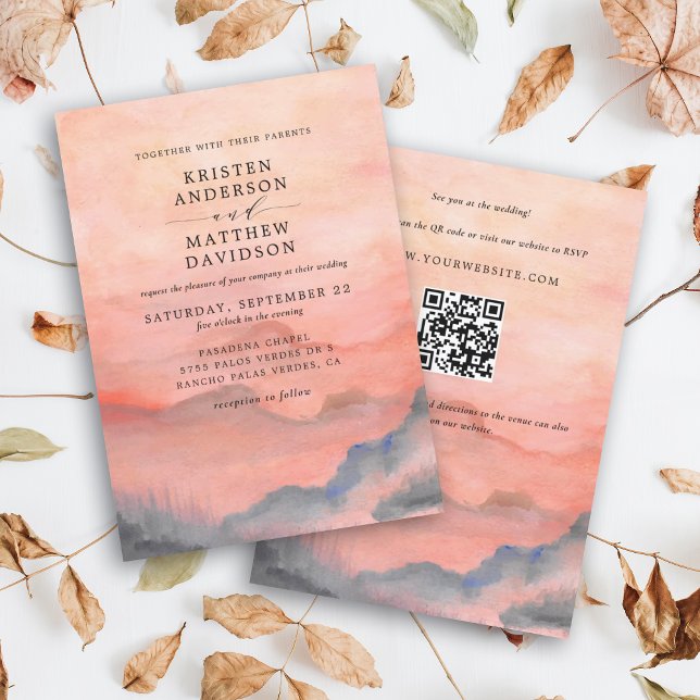 Mountain Sunset Wedding QR Code All In One Invitation (Creator Uploaded)
