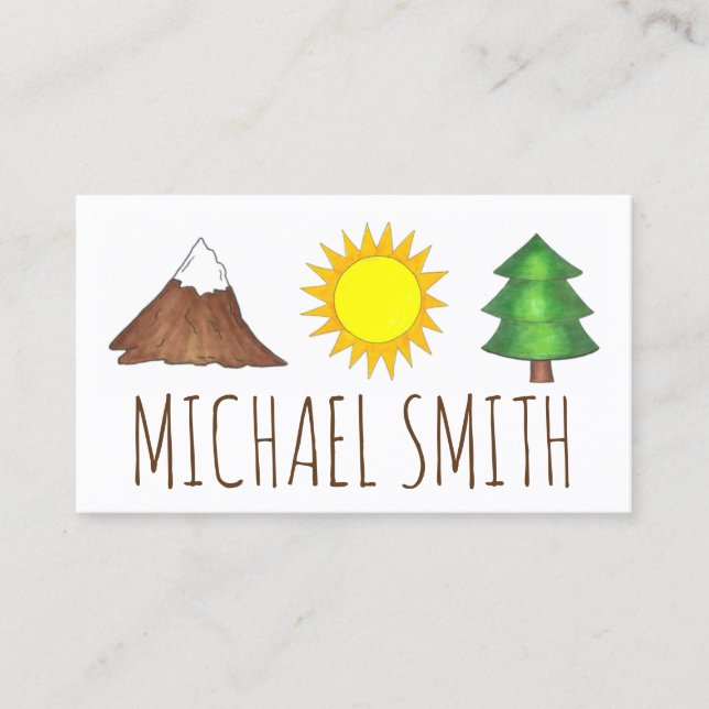 Mountain Sunshine Pine Tree Camping Woods Explorer Business Card (Front)