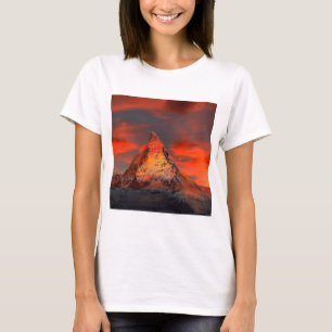 Mountain Switzerland Matterhorn Zermatt Red Sky T-Shirt