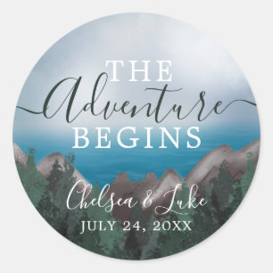Mountain The Adventure Begins Wedding Thank You Classic Round Sticker