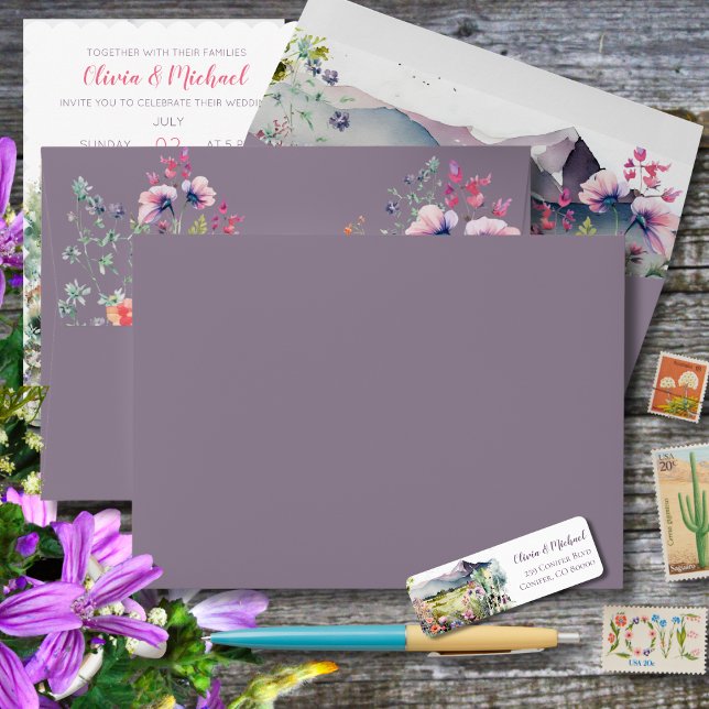 Mountain Thyme Wildflower Wedding Invite Envelope (Creator Uploaded)