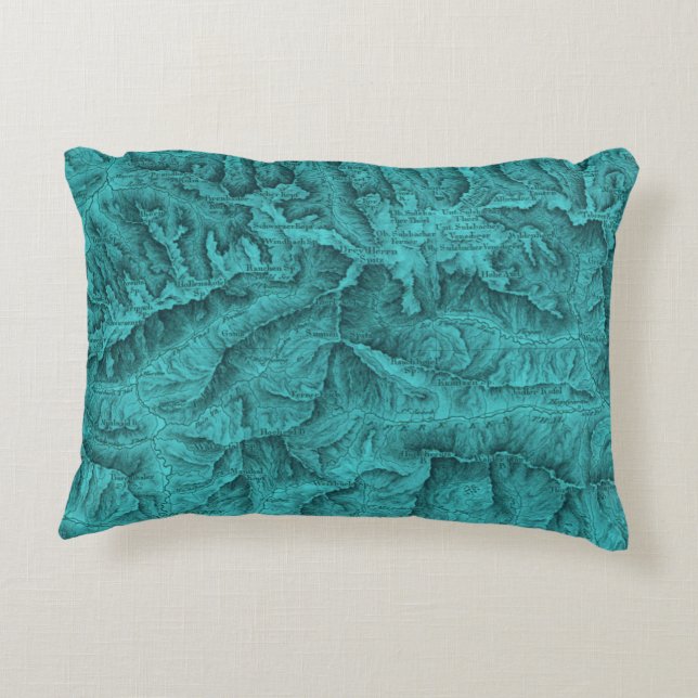 Mountain Topographic Map Blue Decorative Cushion (Back)