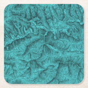 Mountain Topographic Map Blue Square Paper Coaster