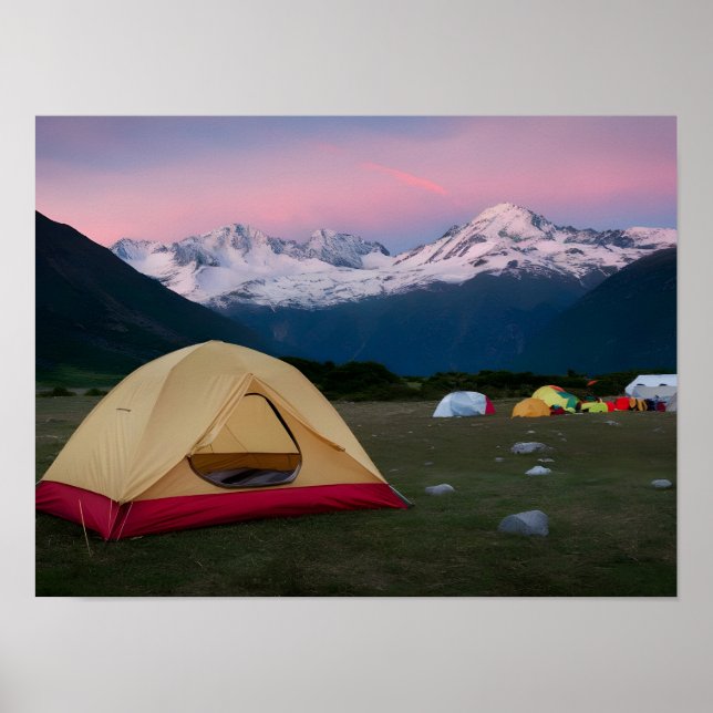 Mountain Tourist Camp with Tent in the Foreground Poster (Front)