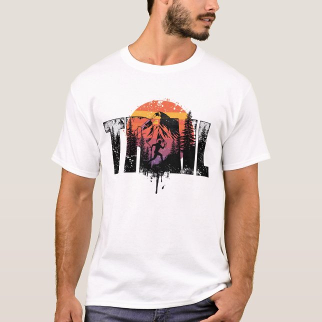 Mountain Trail Runner Typography Art T-Shirt (Front)