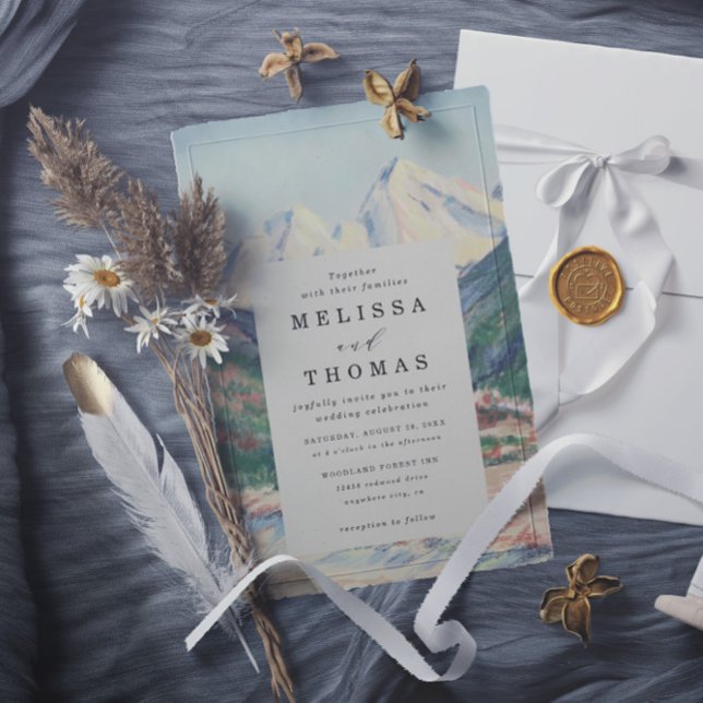 Mountain Tree Forest Rustic Budget QR Code Wedding Invitation (Creator Uploaded)