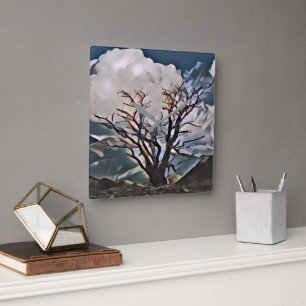 MOUNTAIN TREE   SQUARE WALL CLOCK