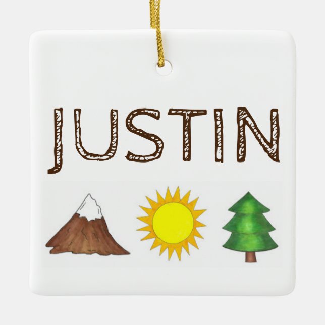 Mountain Tree Sunshine Camping Campground Cabin Ceramic Ornament (Front)