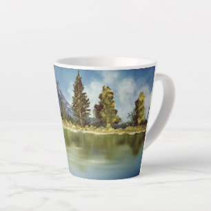 Mountain, Trees and Lake painted by Julia Morrill Latte Mug