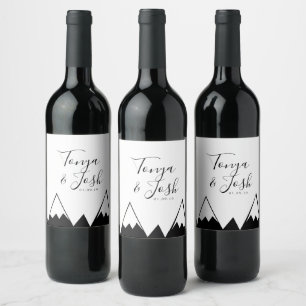 Mountain Triangle Tops Black and White Wedding Wine Label