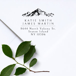 Mountain Two Surnames Modern Couple Return Address Rubber Stamp