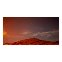 Mountain Under the Pink and Blur Night Sky Poster
