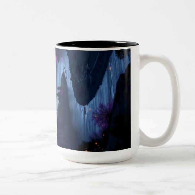 mountain valley at twilight Two-Tone coffee mug (Right)