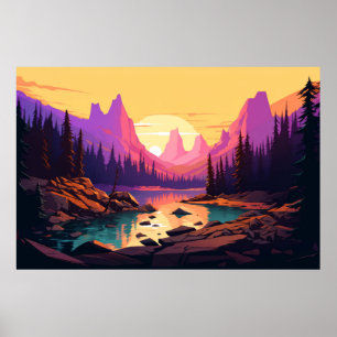 Mountain Valley River Landscape Nature Poster