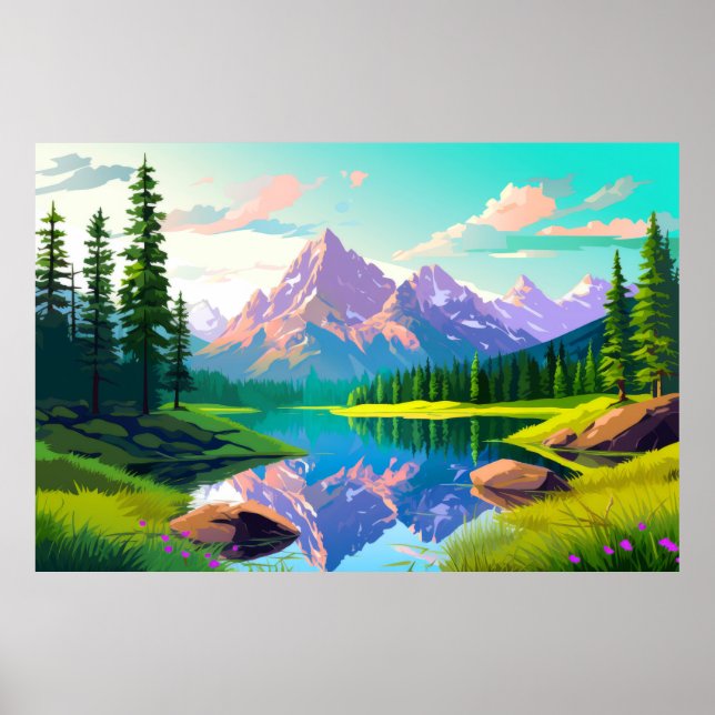 Mountain Valley River Landscape Nature Poster (Front)