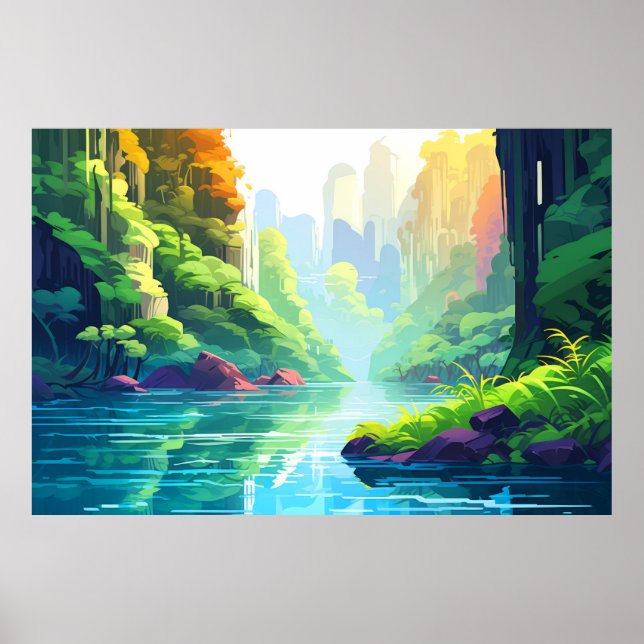 Mountain Valley River Landscape Nature Poster (Front)