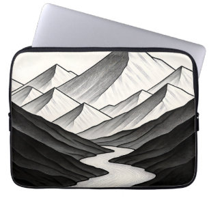 Mountain Valley River Line Art Peaks Laptop Sleeve