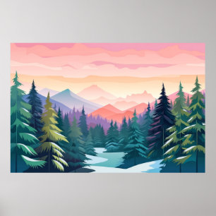 Mountain Valley Sunset Landscape Nature Poster
