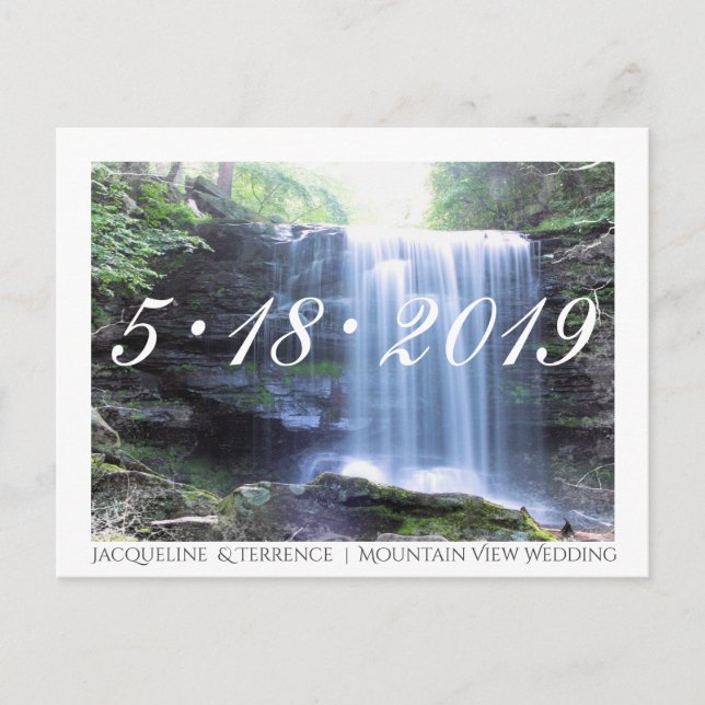 Mountain View Waterfall  Save the Date Announcement Postcard (Front)