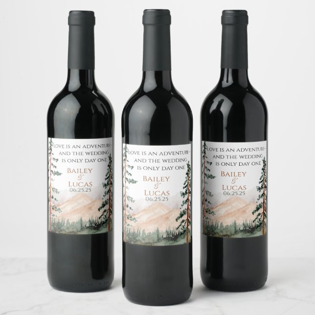 Mountain View Wedding Wine Labels (Bottles)