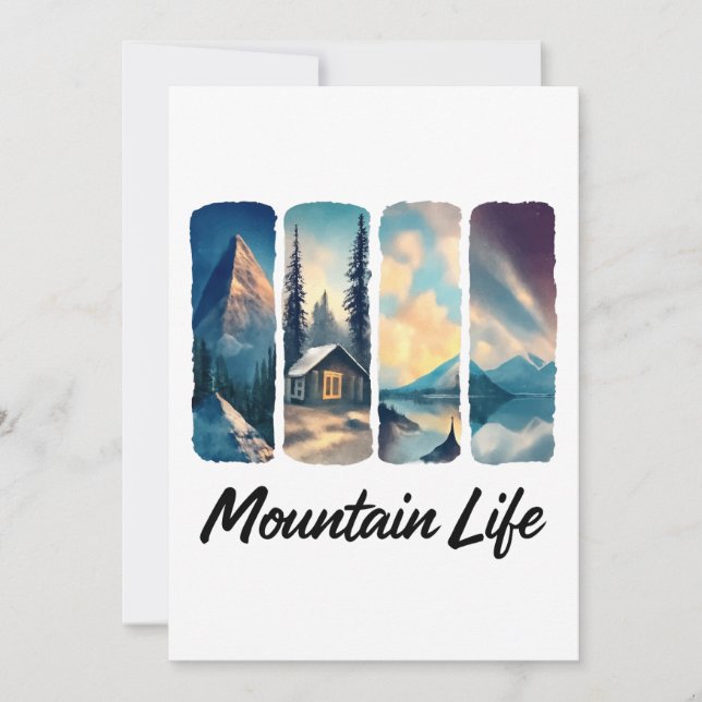 Mountain View with Forest Cabin and Lake Invitation (Front)