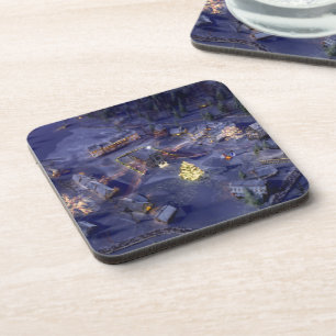 Mountain Village Christmas Cork Coasters