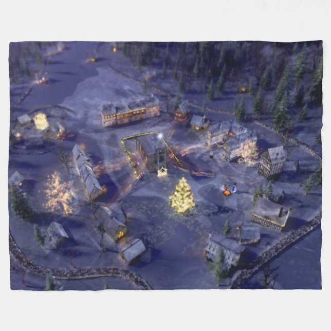 Mountain Village Christmas Fleece Blanket (Front (Horizontal))