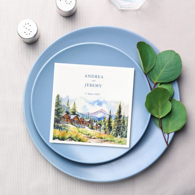 Mountain village Colorado summer scenery Napkin (Breckenridge Colorado  Mountain village summer scenery landscape customized Napkins wedding decor )