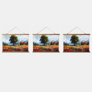 Mountain Village in Bloom Hanging Tapestry