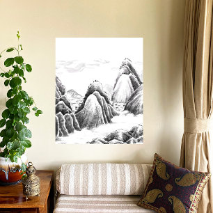Mountain Village - Ink Canvas Print
