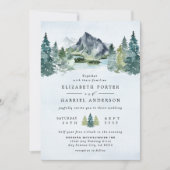 Mountain Watercolor Elegant Rustic Themed Wedding Invitation (Front)