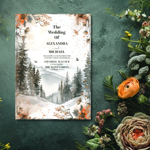 Mountain Watercolor Elegant Rustic Themed Wedding  Invitation
