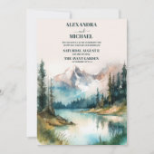Mountain Watercolor Evergreen Rustic Tree Wedding Invitation (Front)