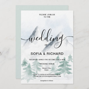  Mountain Watercolor Rustic Tree Destination Invit Invitation