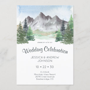 Mountain Watercolor Wedding Celebration Invitation