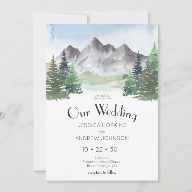 Mountain Watercolor Wedding Invitation (Front)