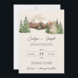 Mountain Watercolor Woodland Pine Wedding          Invitation<br><div class="desc">An elegant unique watercolor mountain woodland country pine trees wedding template invitation. Which features a black and ivory whimsical hand lettered bride's and groom's first names. and editable info with watercolor mountain landscape that has mountains and green pine trees. Affordable and it is digital electronic e-invitation also . All the...</div>