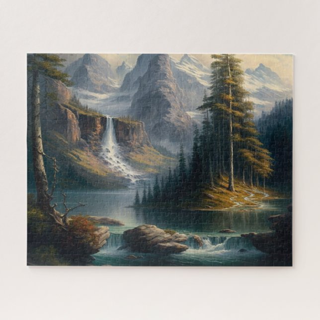 Mountain, Waterfall, Lake, Scenic Jigsaw Puzzle (Horizontal)